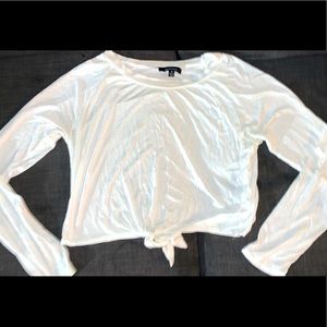 white long sleeve front tied crop top